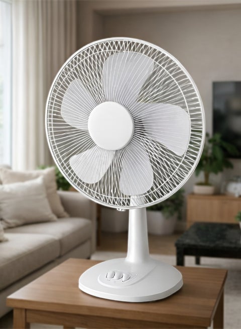 مروحة طاولة 16 انش بمحرك هادئ عالي الأداء تحتوي على 3سرعات مختلفة و خاصية التذبذب الأفقي 90 درجة، ضبط ميل رأسي 30 درجة، شفرات بلاستيك قوية 5 ريش